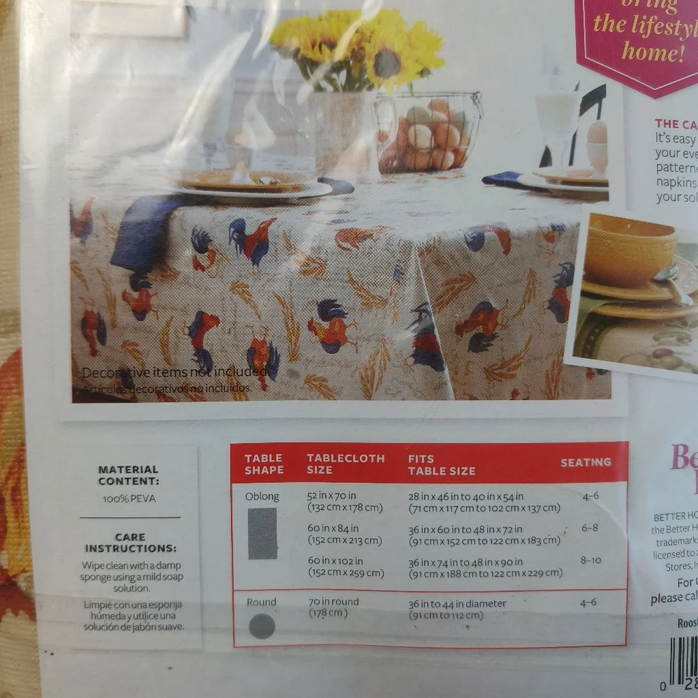 BISTRO SET OF SALT, PEPPER, tablecloth, and napkin‎ holder WITH ROOSTER DECALS